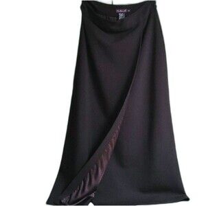VTG Façonnable Black Gabardine Maxi Semi Wrap Skirt Lined Size 12 Fits L